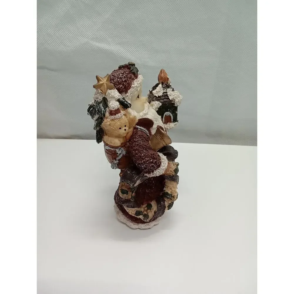 Santa-claus Figurine  approx 6x4x3 Wreath bag of toys red white‎ green